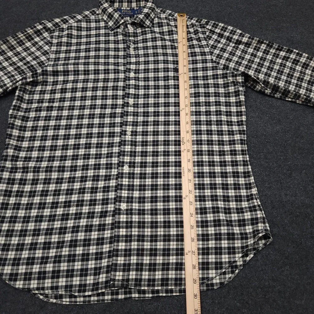 Polo Ralph Lauren Mens XL White Black‎ Plaid Slim Fit Button Up Shirt